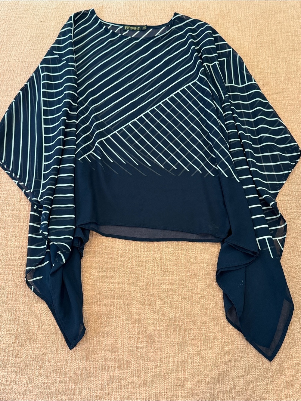 Picadilly sheer flowy wide sleeve Navy & White Striped blouse Top